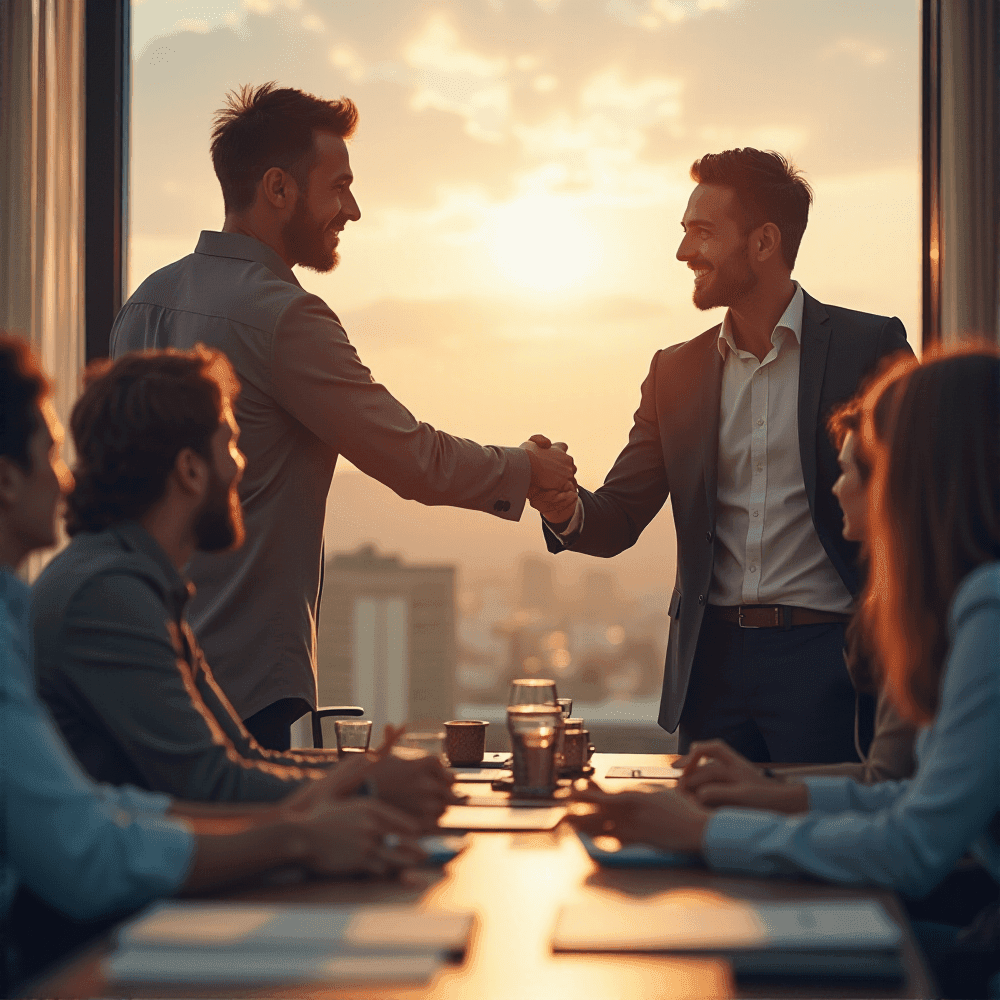 Business handshake during office meeting symbolizing partnership