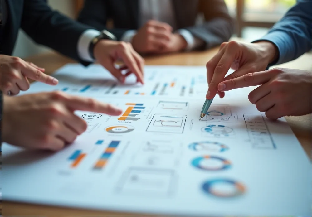 Hands working on planning charts during executive coaching