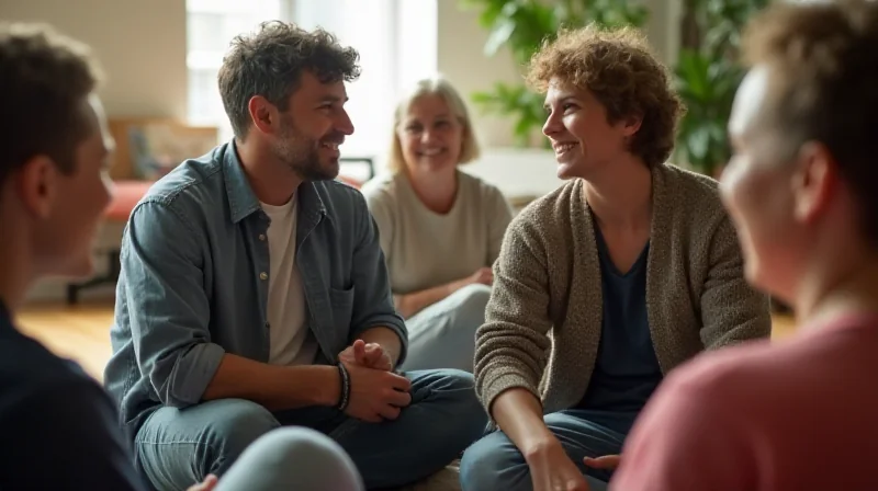 Friendly discussion during community therapy circle