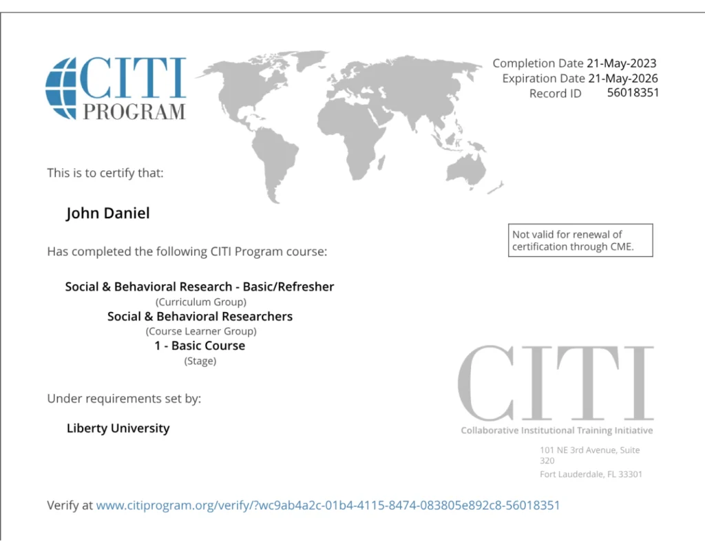 Dr. J.Daniel.CITI CompletionCertificate_May_21_2023