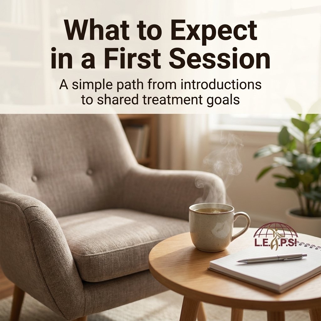 Four-step graphic showing the general flow of an individual therapy session