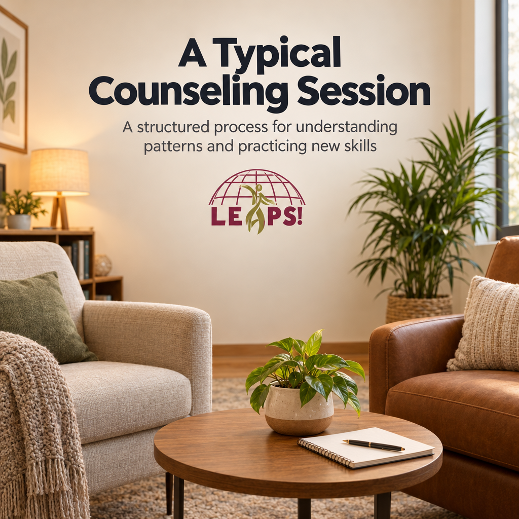Four-step graphic showing a typical premarital counseling session process
