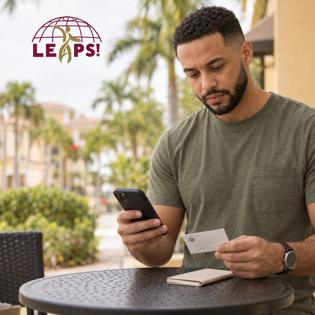 Adult checking counseling appointment details and location on a smartphone outdoors